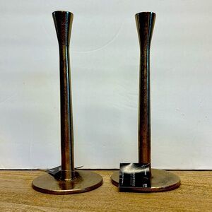 NEW Robert Stanley Pair of Candlesticks • Brushed Gold • 10” tall x 4” base